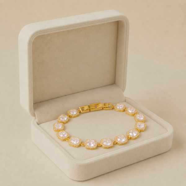 Brățară de seară glamour din oțel inoxidabil placat cu aur de 14K, elemente prețioase încrustate integral cu cristale strălucitoare, Noem®