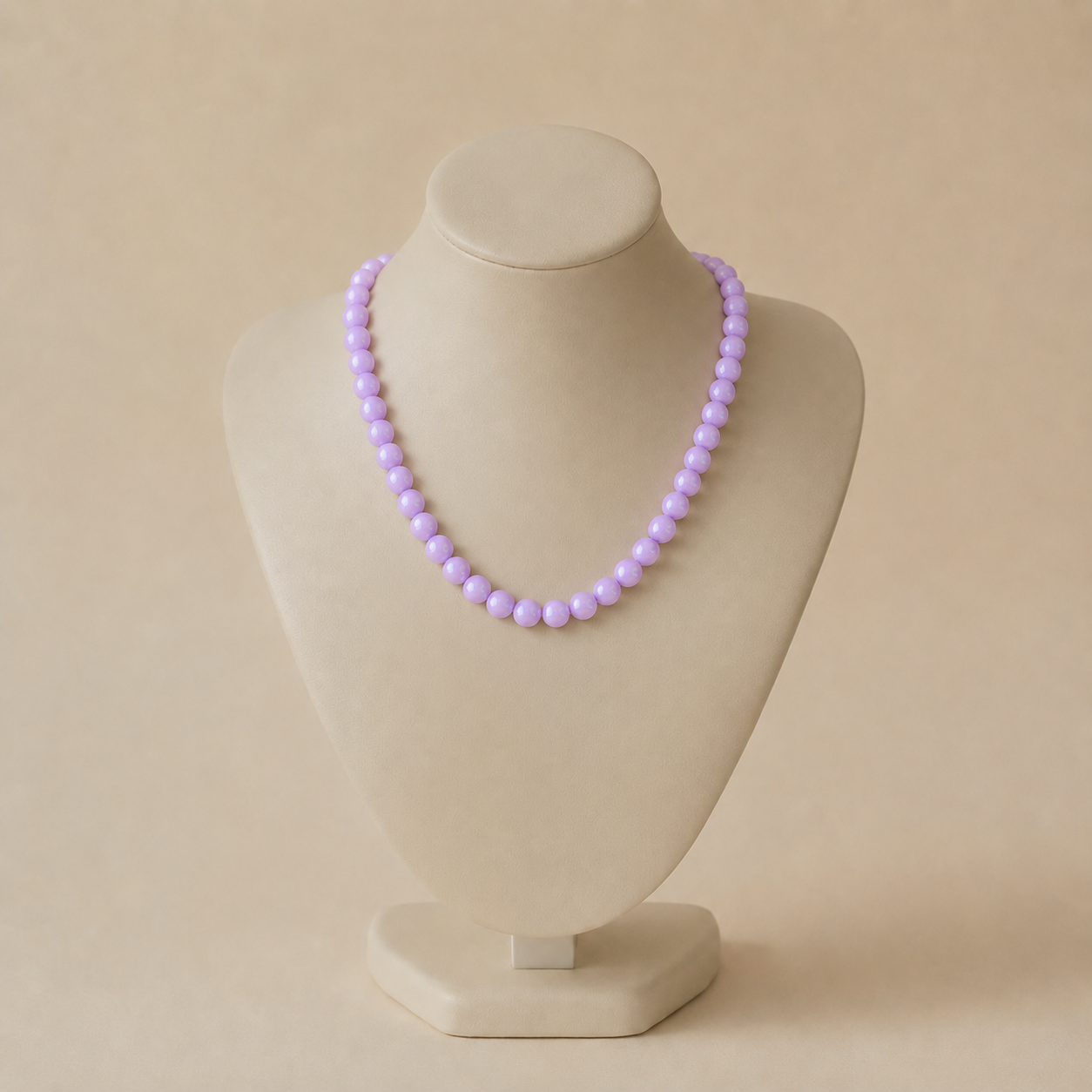 Image Aug 8, 2026, 01_44_00 PM Colier statement din mărgele sferice mov pastel cu luciu holografic sidefat, accesorizat cu elemente din oțel inoxidabil placat cu aur de 14K, lungime 50+5 cm, Noem® - imagine 1