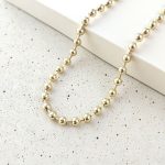Colier din oțel chirurgical placat cu aur de 14K cu mărgele de 6 mm, colier de damă reglabil 45+10.5 cm din bile aurii, Noem® - imagine 3