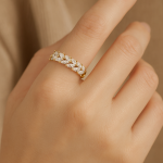 Inel reglabil din oțel chirurgical placat cu aur de 14K cu zirconiu cubic, inel de damă lat de 1,8 cm cu cristale albe strălucitoare, mărimea 7 ,Noem® - imagine 4