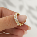 Inel reglabil din oțel chirurgical placat cu aur de 14K cu zirconiu cubic, inel de damă lat de 1,8 cm cu cristale albe strălucitoare, mărimea 7 ,Noem® - imagine 5