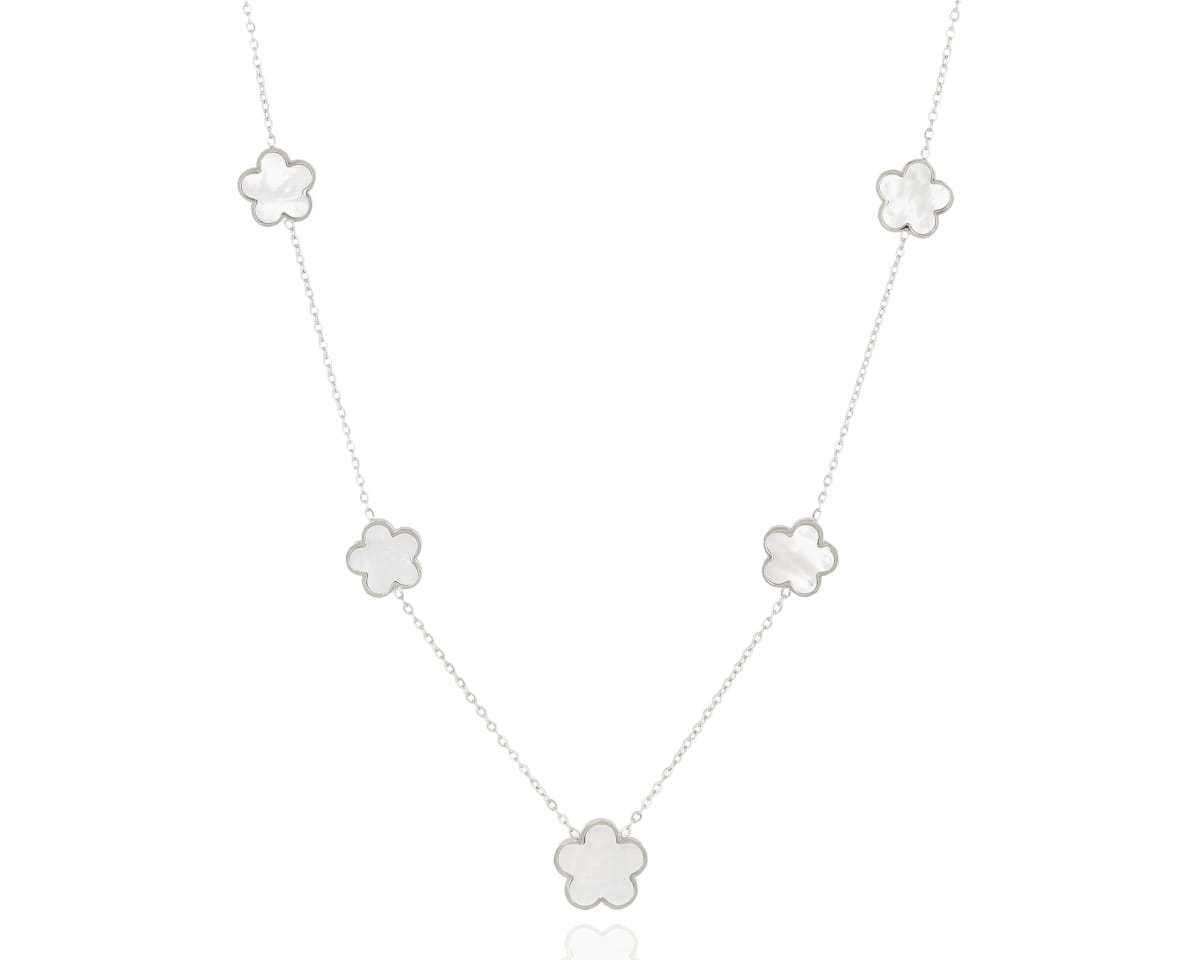 NO0816-124-2-7_N_02 Colier de damă chic cu lungimea de 40 cm și lanț de reglare, accesoriu fin cu cinci medalioane florale din masă de perlă sidefată, Noem® - imagine 1