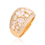 Inel casual-elegant placat cu aur de 18K, model bombat cu cluster de pietre clare și margini duble pavate, mărimea 8, Noem® - imagine 2