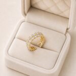 Inel reglabil din oțel chirurgical placat cu aur de 14K cu zirconiu cubic, inel de damă lat de 1,8 cm cu cristale albe strălucitoare, mărimea 7 ,Noem®