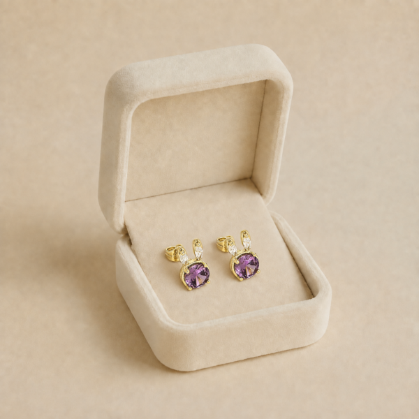 Cercei pentru fetițe pe șurub în formă de iepuraș cu cristal de 7 mm, bijuterie fină hipoalergenică placată cu aur de 14K, Noem®