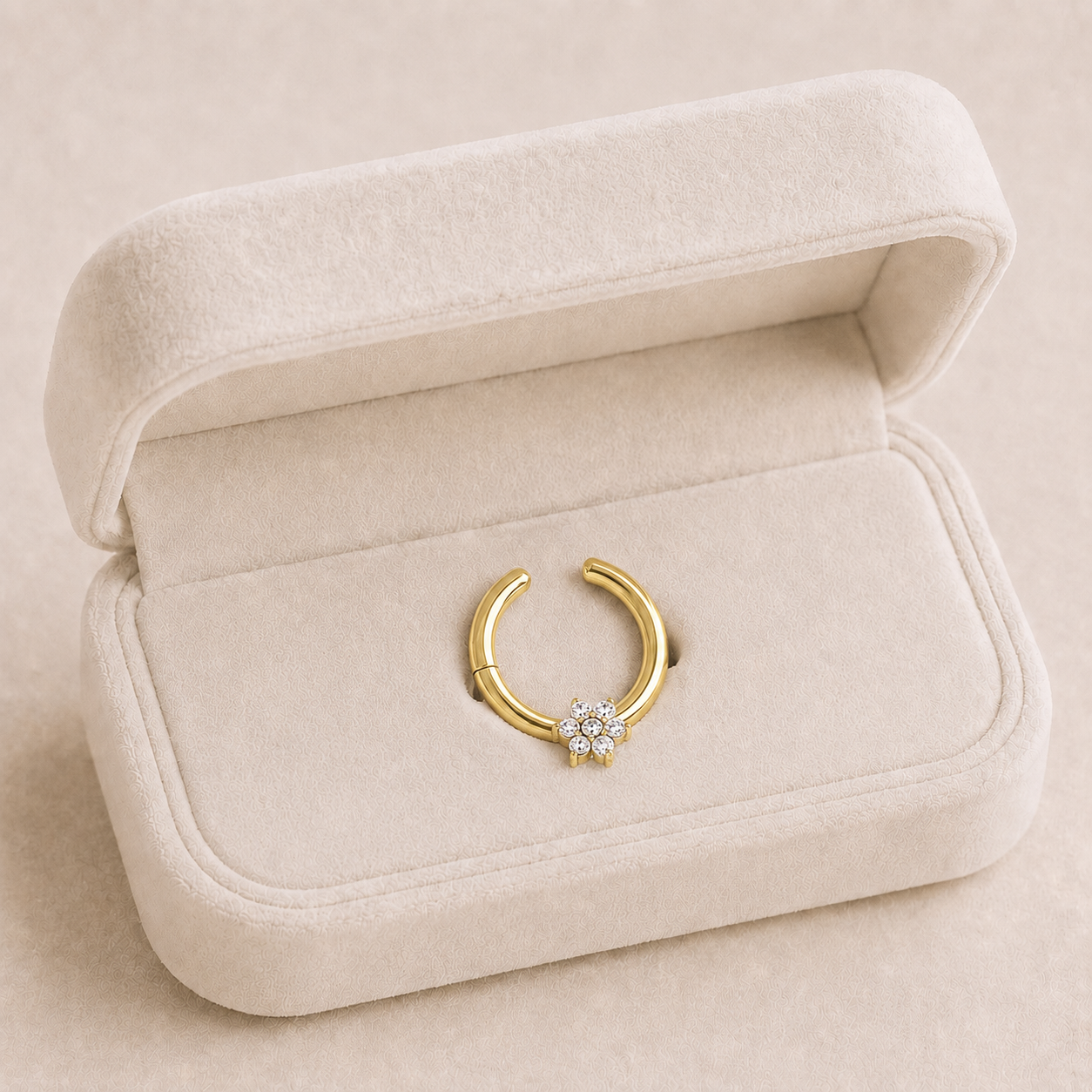 Image Sep 1, 2026, 07_15_48 PM Cercel piercing pentru nas din oțel inoxidabil placat cu aur de 14 K, model inel cu floare din zirconii, 12/11 mm, hipoalergenic, Noem® - imagine 1