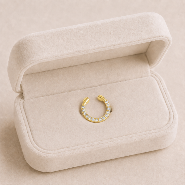 Piercing pentru nas din oțel inoxidabil placat cu aur de 14 K, model inel 10 mm încrustat cu zirconii, hipoalergenic, Noem®