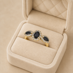 Inel deschis din oțel inoxidabil placat cu aur de 18 K, model 9 mm cu zirconii negre ovale și marquise, hipoalergenic, Noem®