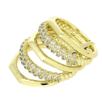 Inel lat elegant placat cu aur de 14K, lățime 16 mm, din colecția Lux cu benzi geometrice și zirconii, Noem® - imagine 2