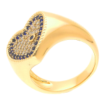 Inel tip sigiliu placat cu aur de 14K, coroană inimă de 14 mm cu pavaj de zirconii clare și contur albastru safir, marimea 7, Noem® - imagine 2