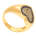 Inel tip sigiliu placat cu aur de 14K, coroană inimă de 14 mm cu pavaj de zirconii clare și contur albastru safir, marimea 7, Noem® - imagine 3