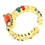 Inel reglabil placat cu aur de 14K, coroană de 14 mm cu cristal marcheză roșu-rubin, halo și bandă cu pietre multicolore, Noem® - imagine 2