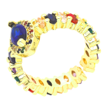 Inel reglabil placat cu aur de 14K, coroană de 14 mm cu cristal albastru, halo și bandă cu pietre multicolore, Noem® - imagine 2