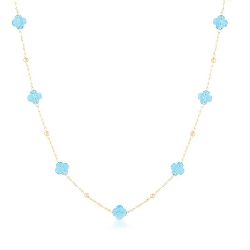 NO1102-CP21609_01 Colier de damă placat cu aur 14K, cu trifoi din cristal fațetat și mărgele aurii, reglabil 45+5 cm, hipoalergenic, Noem® - imagine 1