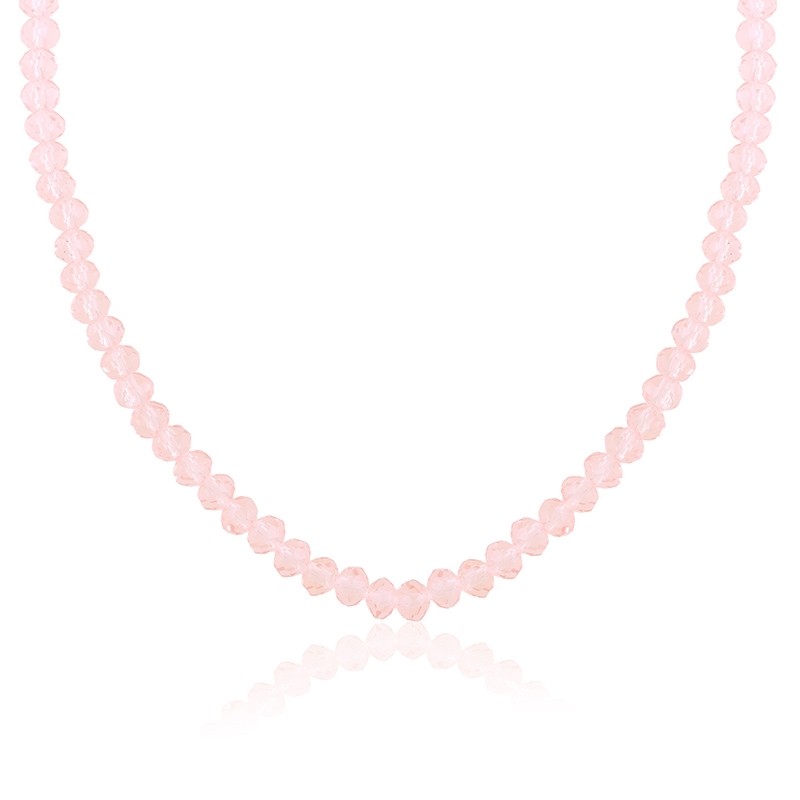 NO1104-CP21656_01 Colier de damă din oțel inoxidabil, cu șir continuu de mărgele din cristal roz pastel fațetat, hipoalergenic, argintiu, Noem® - imagine 1