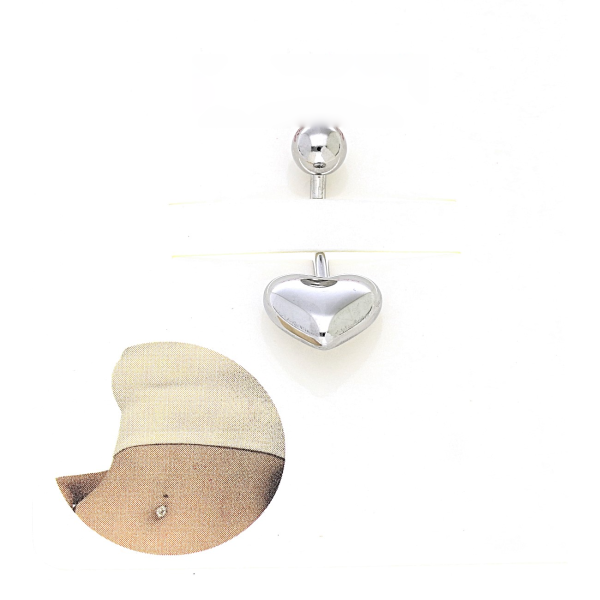 Piercing pentru buric din oțel inoxidabil, model inimă 3D lucioasă, 23/10 mm, hipoalergenic, Noem®