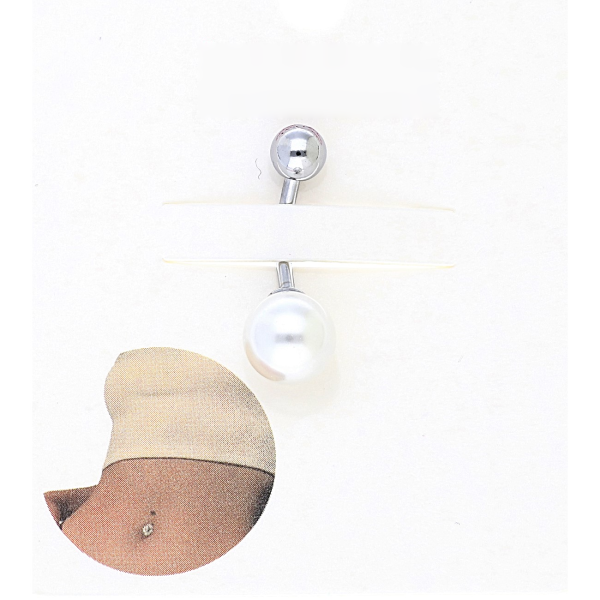 Piercing pentru buric din oțel inoxidabil, cu perlă albă de 8 mm, lungime 23 mm, hipoalergenic, Noem®