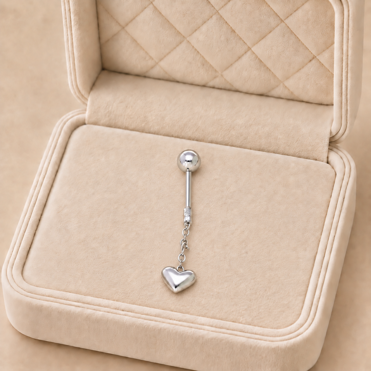 NO1133-89502_01 Piercing pentru buric din oțel inoxidabil, cu lanț suspendat și pandantiv inimă 3D, 25/5 mm, hipoalergenic, Noem® - imagine 1