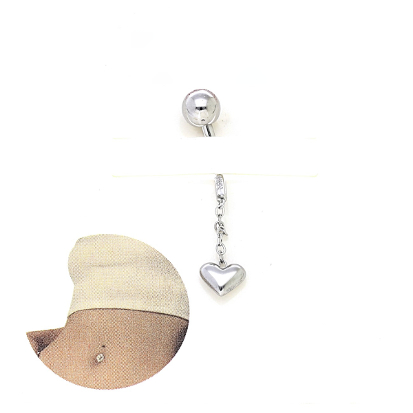 Piercing pentru buric din oțel inoxidabil, cu lanț suspendat și pandantiv inimă 3D, 25/5 mm, hipoalergenic, Noem®