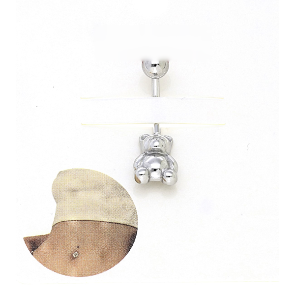 Piercing pentru buric din oțel inoxidabil, model ursuleț 3D, 25/8 mm, hipoalergenic, Noem®