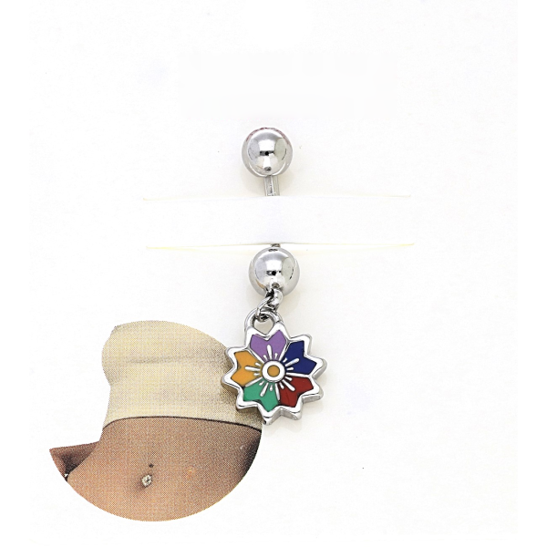 Piercing pentru buric din oțel inoxidabil, cu pandantiv floare cu email multicolor, 30/10 mm, hipoalergenic, Noem®