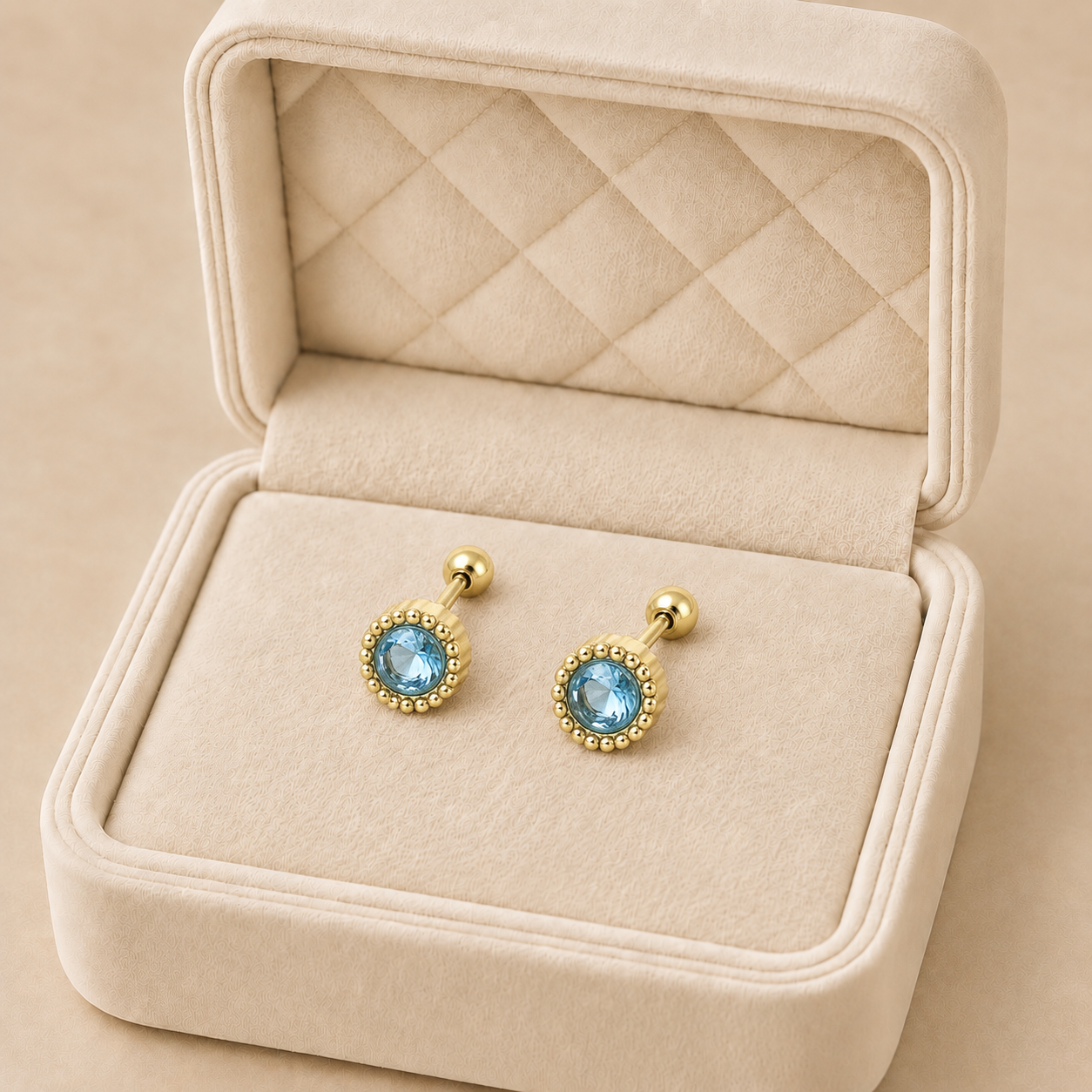 NO1142-65285_01 Piercing pentru ureche din oțel inoxidabil placat cu aur de 14K, model rotund 6.5 mm cu cristal și margine cu biluțe, hipoalergenic, Noem® - imagine 1