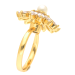 Inel reglabil și rotativ din oțel inoxidabil placat cu aur de 18 K, model floare 19 mm cu perlă și zirconii marquise, hipoalergenic, marimea 7, Noem® - imagine 3