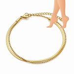 Brățară de picior dublă din oțel inoxidabil placat cu aur de 14 K, model combinat cu lanț plat și mărgele aurii, 22+5 cm, Noem® - imagine 2