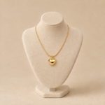 Colier damă din oțel inoxidabil placat cu aur de 14 K, pandantiv inimă 3D voluminoasă 1.7 cm, lungime 45+5 cm, Noem®