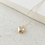 Colier damă din oțel inoxidabil placat cu aur de 14 K, pandantiv inimă 3D voluminoasă 1.7 cm, lungime 45+5 cm, Noem® - imagine 2