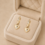 Cercei damă atârnători din oțel inoxidabil placat cu aur de 14 K, tortițe cu pandantiv inimă și cristal central, 2.1 cm, Noem®