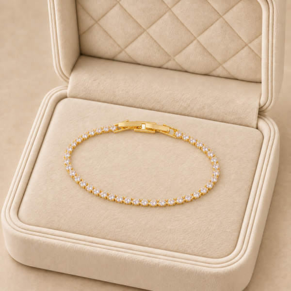 Brățară tip tenis din oțel inoxidabil placat cu aur de 14 K, cu un singur rând de zirconii strălucitoare, hipoalergenică, Noem®